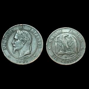1865-A France 10 Centimes Choice Original Wow KM-798.1 Napolean III